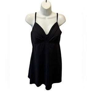Lands End Black Swim Dress Sz 14 Light Padded Bra Ruched Bust Attached Panty